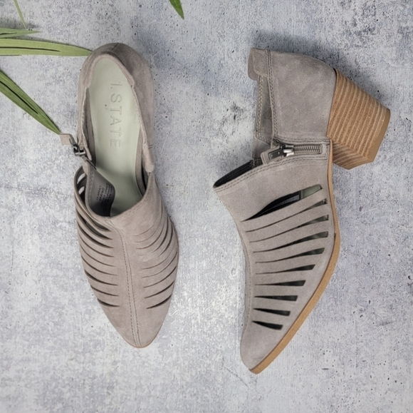 1.State | Taupe Leather Cutout Ankle Booties Size 9 - Picture 1 of 7